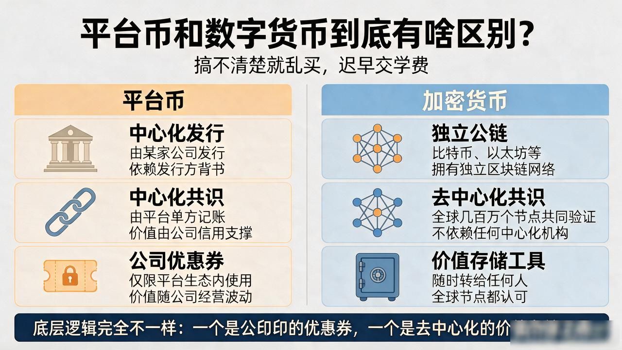 平台币和数字货币到底有啥区别？搞不清楚就乱买，迟早交学费